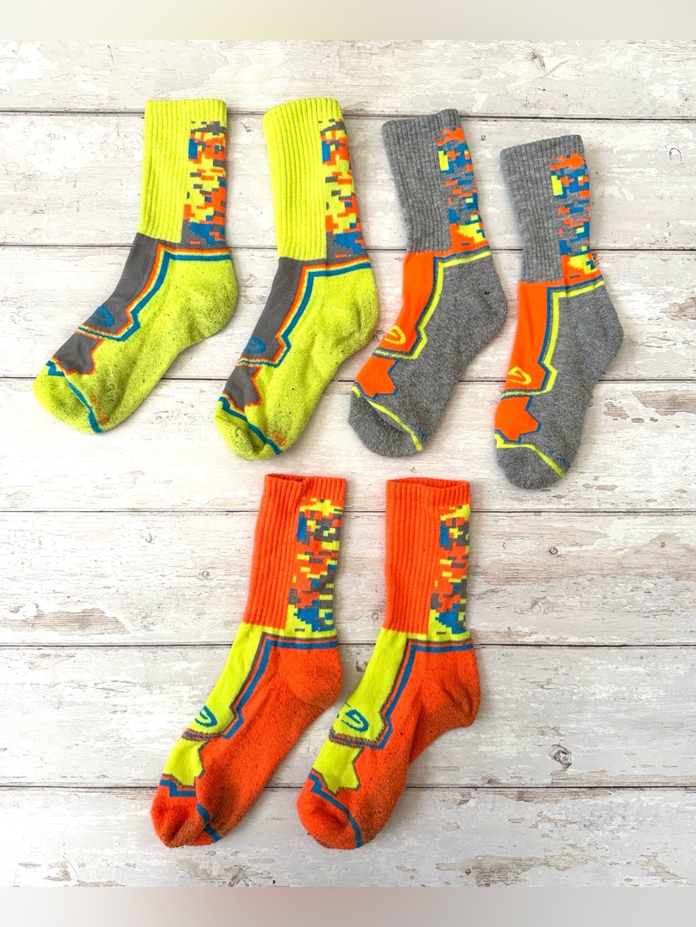 Men’s Champion Brand Neon Socks Crew Sock Bundle 3 Pair Orange Yellow Gray